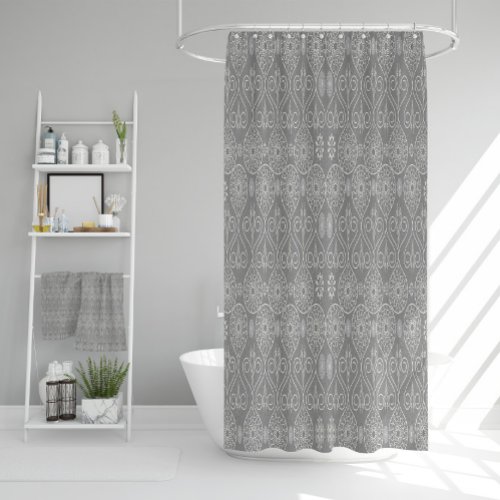 Gray fibrous textile octopus seeds patterned shower curtain