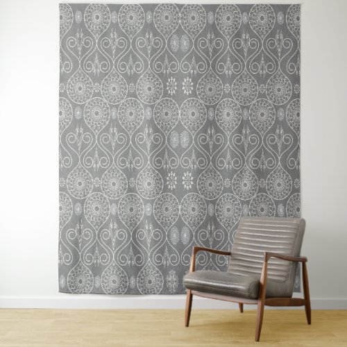 Gray fibrous textile octopus seeds patterned tapestry