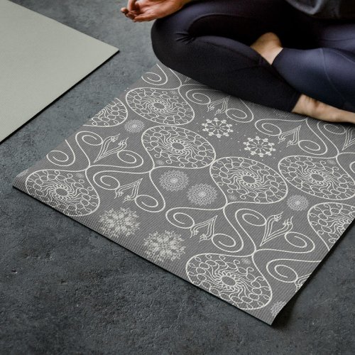 Gray fibrous textile octopus seeds patterned yoga mat