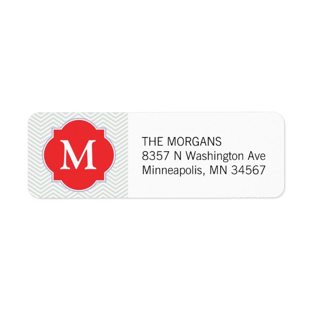 Gray & Firebrick 2 Modern Chevron Custom Monogram Label (Front)
