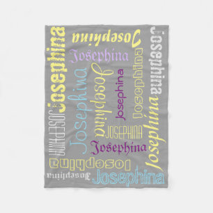Gray Fleece Blanket Name Collage Lavender Yellow