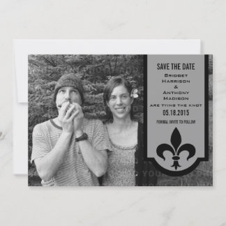 Gray Fleur De Lis Banner Save the Date Invite