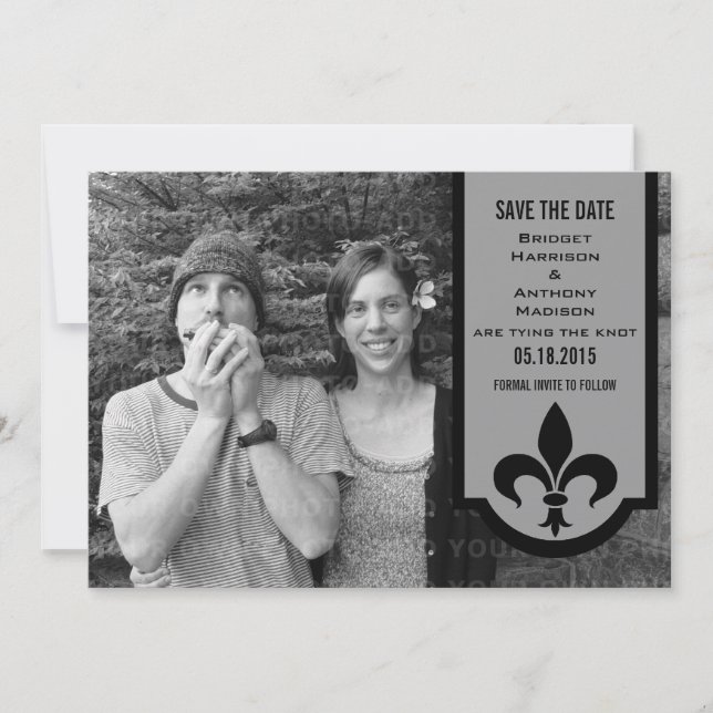 Gray Fleur De Lis Banner Save the Date Invite (Front)