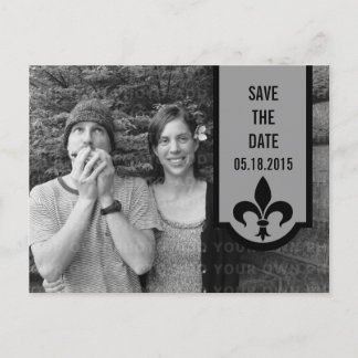 Gray Fleur De Lis Banner Save the Date Postcard