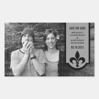 Gray Fleur De Lis Banner Save the Date Stickers