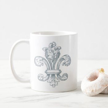Gray Fleur De Lis Design On White Coffee Mug by Home_Suite_Home at Zazzle