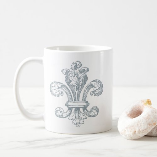 Gray Fleur de Lis design on white Coffee Mug