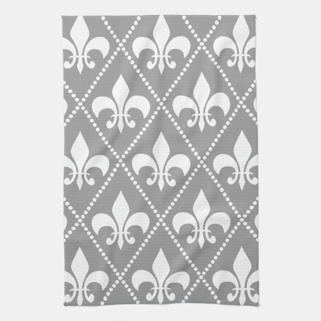 Gray Fleur de Lis Kitchen Towel (Vertical)