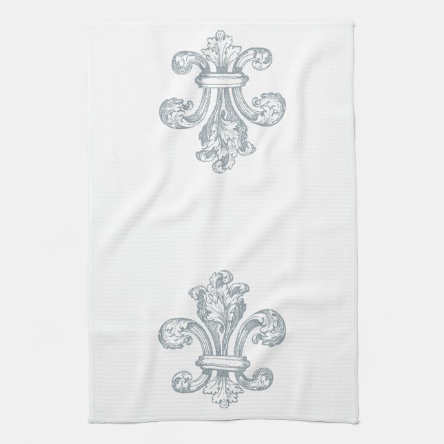Gray Fleur de Lis Kitchen Towel (Vertical)