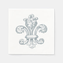 Gray Fleur de Lis on white background paper napkin
