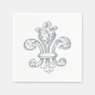Gray Fleur de Lis on white background paper napkin