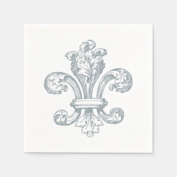 Gray Fleur De Lis On White Background Paper Napkin by Home_Suite_Home at Zazzle