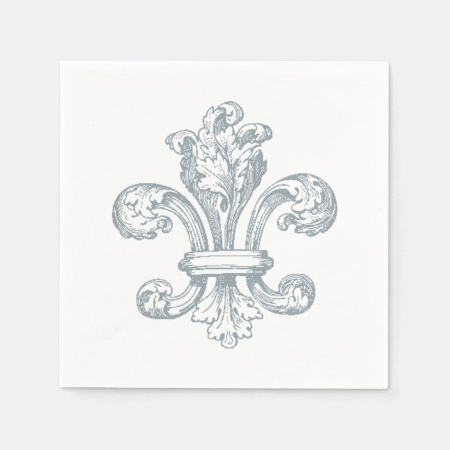 Gray Fleur de Lis on white background paper napkin (Front)