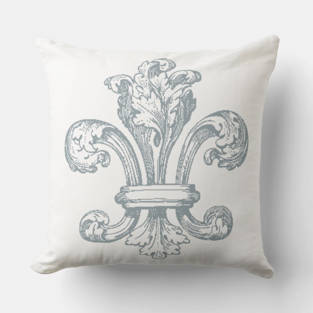 Gray Fleur de Lis on white throw pillow Zazzle