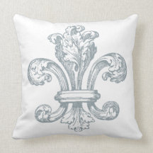 Gray Fleur de Lis on white throw pillow