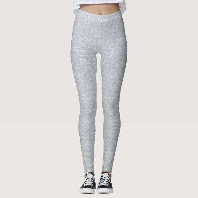 Gray Fleur De Lis Pattern Leggings (Front)