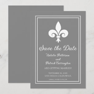Gray Fleur de Lis Save the Date Invite