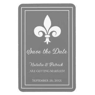 Gray Fleur de Lis Save the Date Magnet