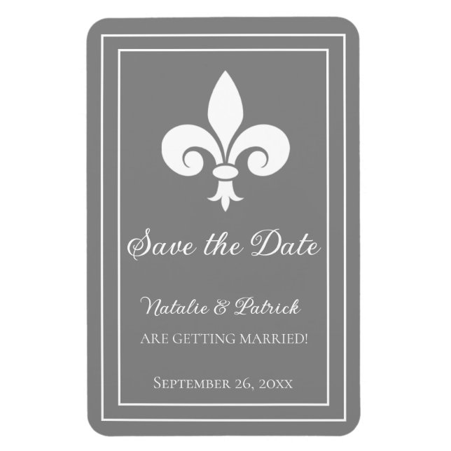 Gray Fleur de Lis Save the Date Magnet (Vertical)