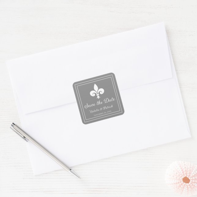 Gray Fleur de Lis Save the Date Stickers (Envelope)