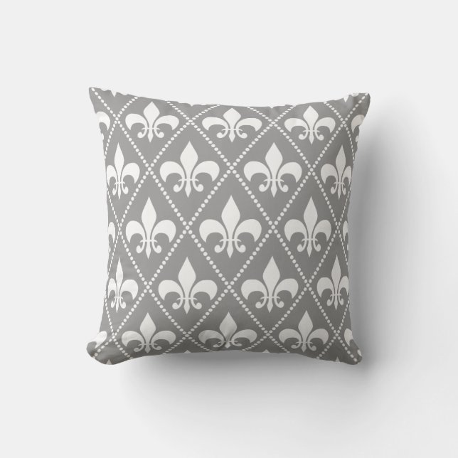 Gray Fleur de Lis Throw Pillow (Front)