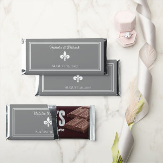 Gray Fleur de Lis Wedding Hershey Bar Favors