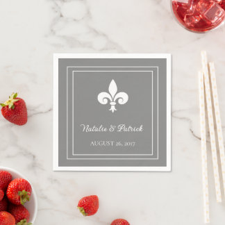 Gray Fleur de Lis Wedding Paper Napkins