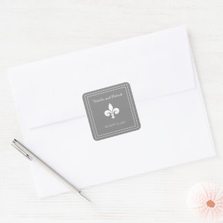 Gray Fleur de Lis Wedding Stickers