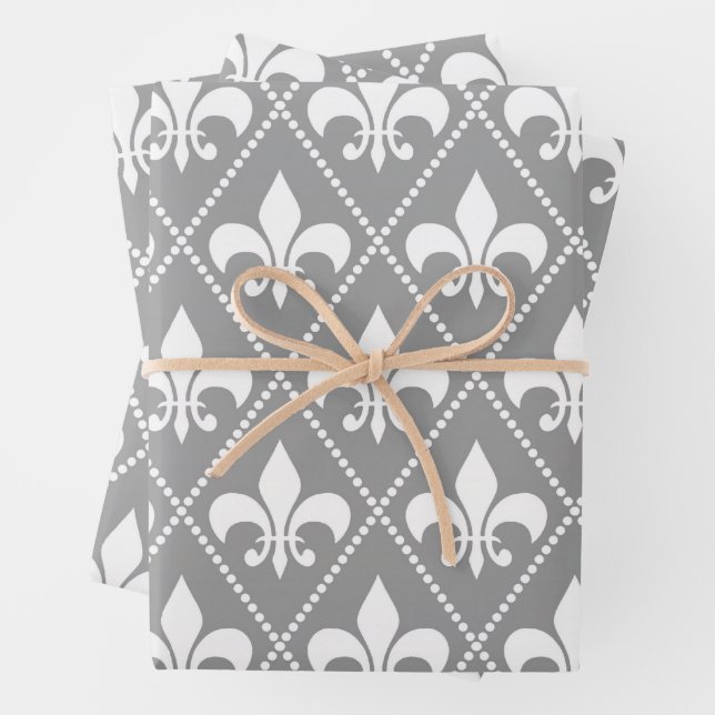 Gray Fleur de Lis Wrapping Paper Sheets (In situ)