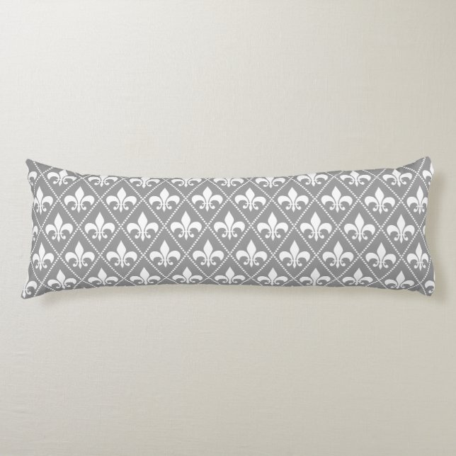 Gray Fleur de Lys Body Pillow (Front)