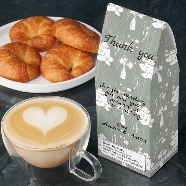 Gray Floral and Vase Wedding Thank You  Roasted Coffee (Breakfast)