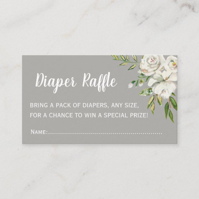 Gray Floral Chic Baby Shower Diaper Raffle Tickets Enclosure Card (Front)