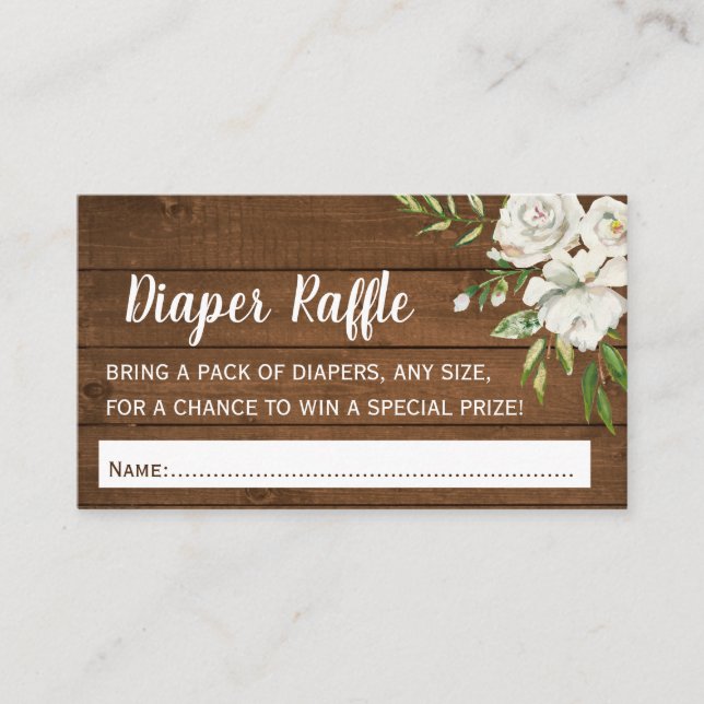 Gray Floral Chic Baby Shower Diaper Raffle Tickets Enclosure Card (Front)