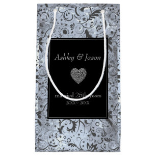 Gray Floral Damask Pattern Small Gift Bag