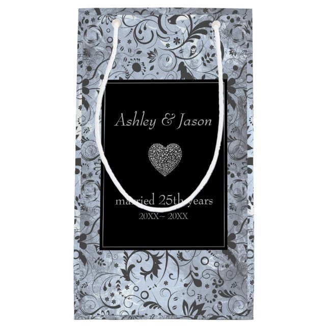 Gray Floral Damask Pattern Small Gift Bag (Front)