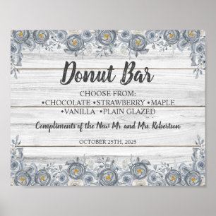 Gray Floral Donut Bar Bridal Shower Wedding Sign