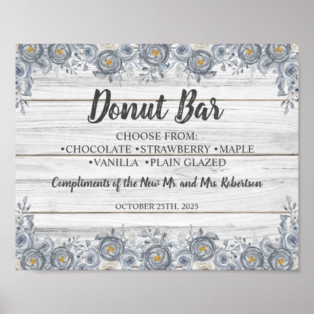 Gray Floral | Donut Bar Bridal Shower Wedding Sign (Front)