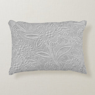 Gray Floral Embossed Look Accent Pillow