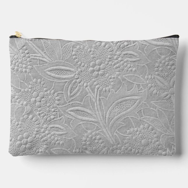 Gray Floral Embossed Look Accessory Pouch (Front)