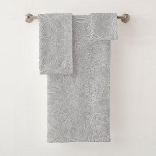 Gray Floral Embossed Look Bath Towel Set