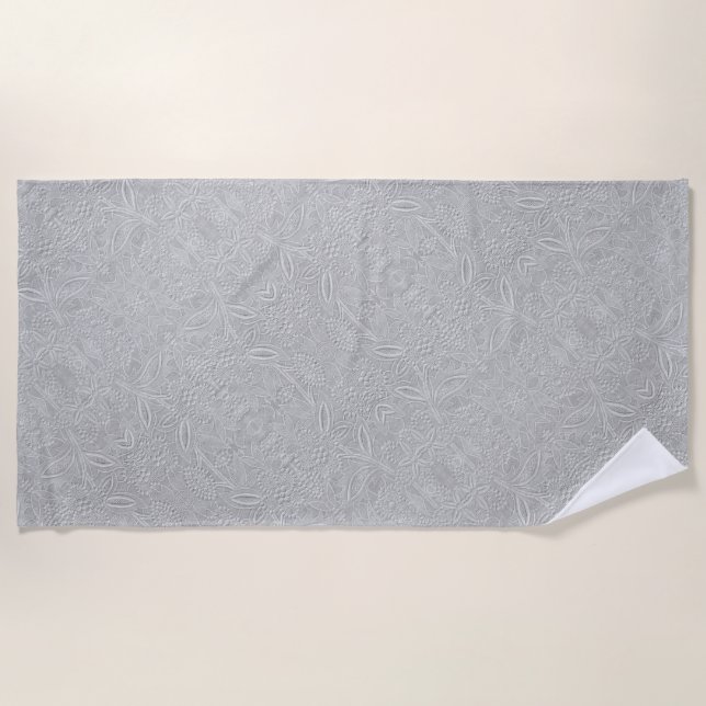 Gray Floral Embossed Look Beach Towel (Front)