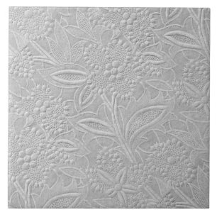 Gray Floral Embossed Look Ceramic Tile