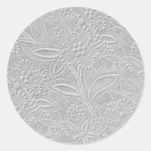 Gray Floral Embossed Look Classic Round Sticker