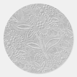 Gray Floral Embossed Look Classic Round Sticker