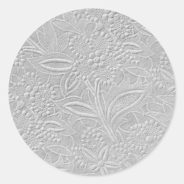 Gray Floral Embossed Look Classic Round Sticker (Front)