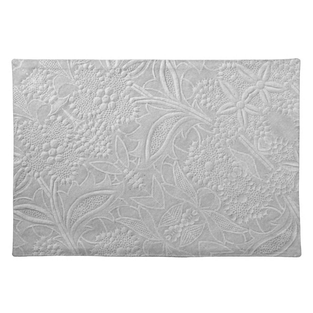 Gray Floral Embossed Look Cloth Placemat (Front)