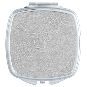 Gray Floral Embossed Look Compact Mirror
