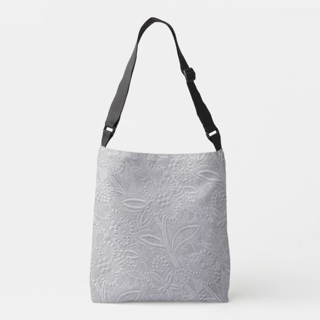 Gray Floral Embossed Look Crossbody Bag (Back)