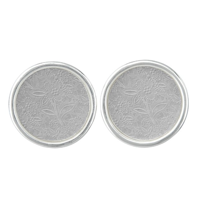 Gray Floral Embossed Look Cufflinks (Front)