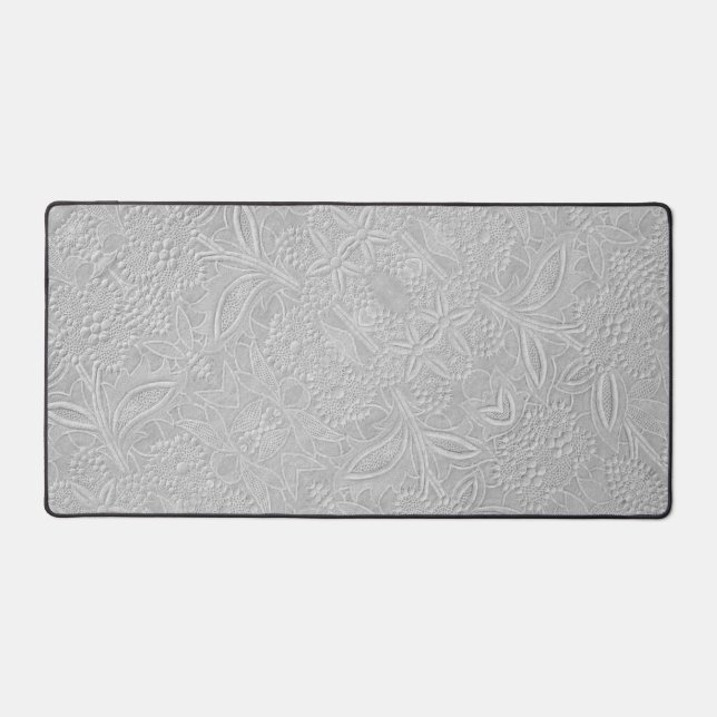 Gray Floral Embossed Look Desk Mat (Front)